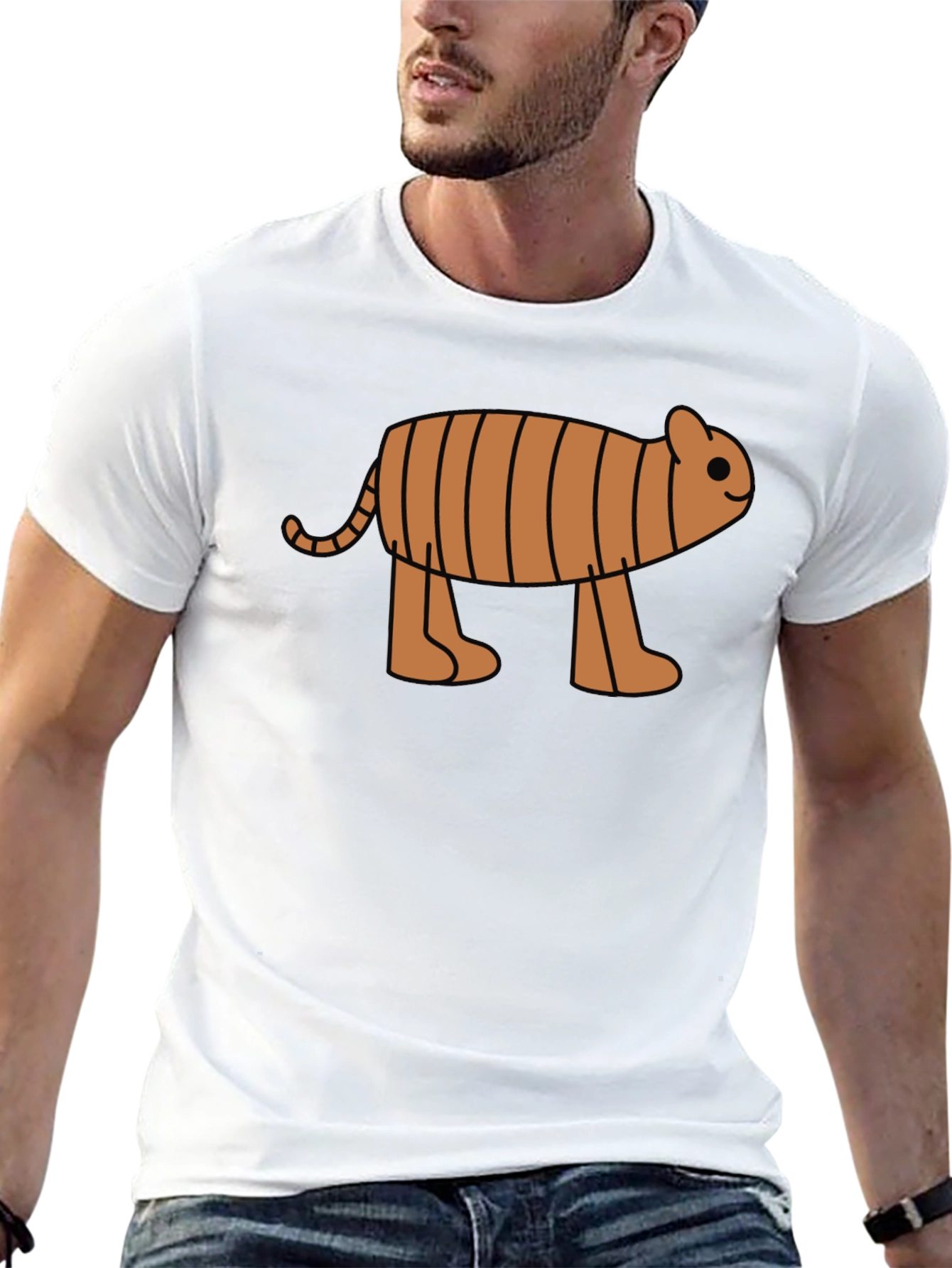 Cartoon Tiger Graphic Tee -  Black Cotton T-Shirt