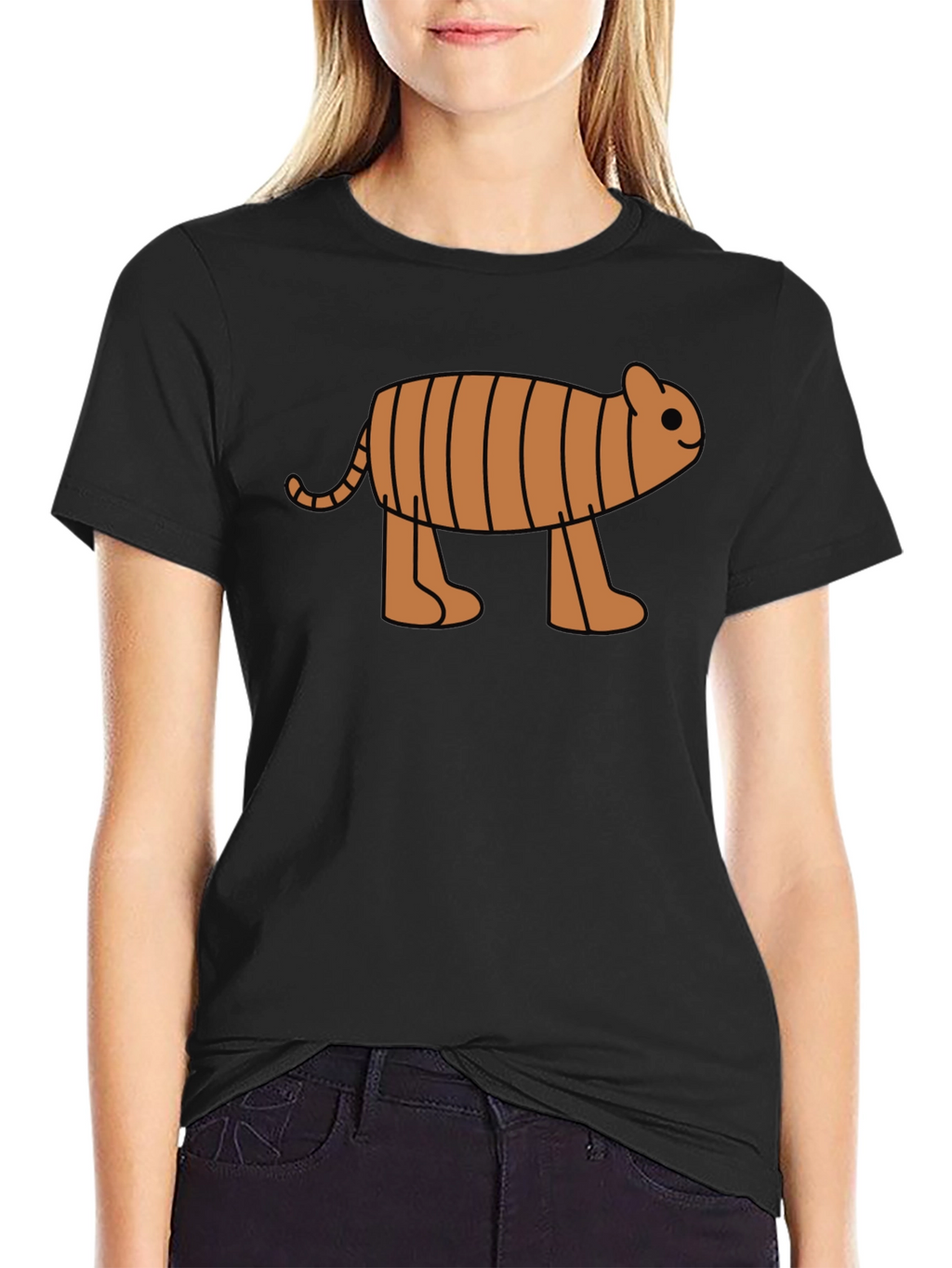 Cartoon Tiger Graphic Tee -  Black Cotton T-Shirt