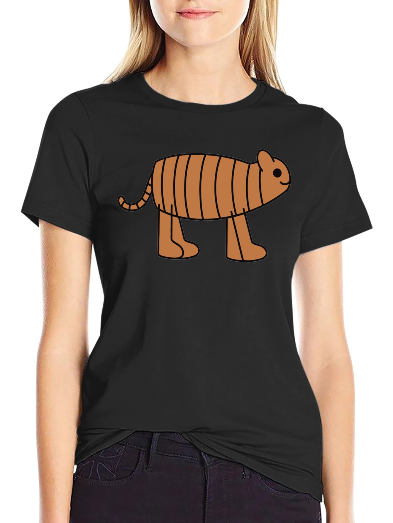 Cartoon Tiger Graphic Tee -  Black Cotton T-Shirt