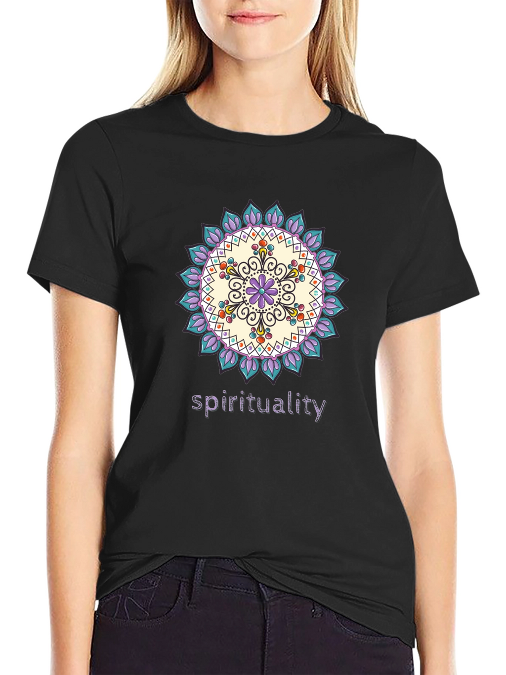 Spiritual Mandala Design Black T-Shirt