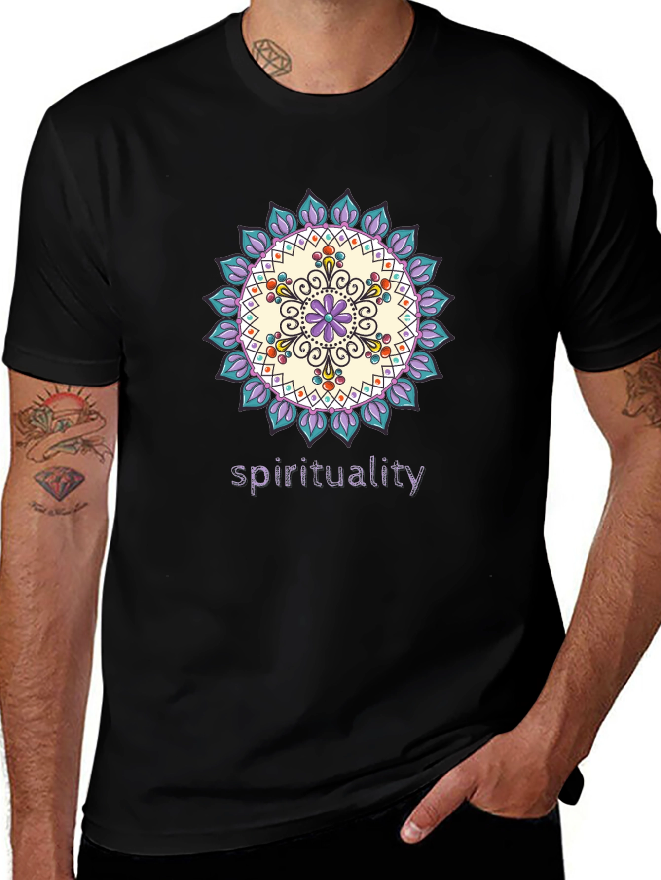 Spiritual Mandala Design Black T-Shirt