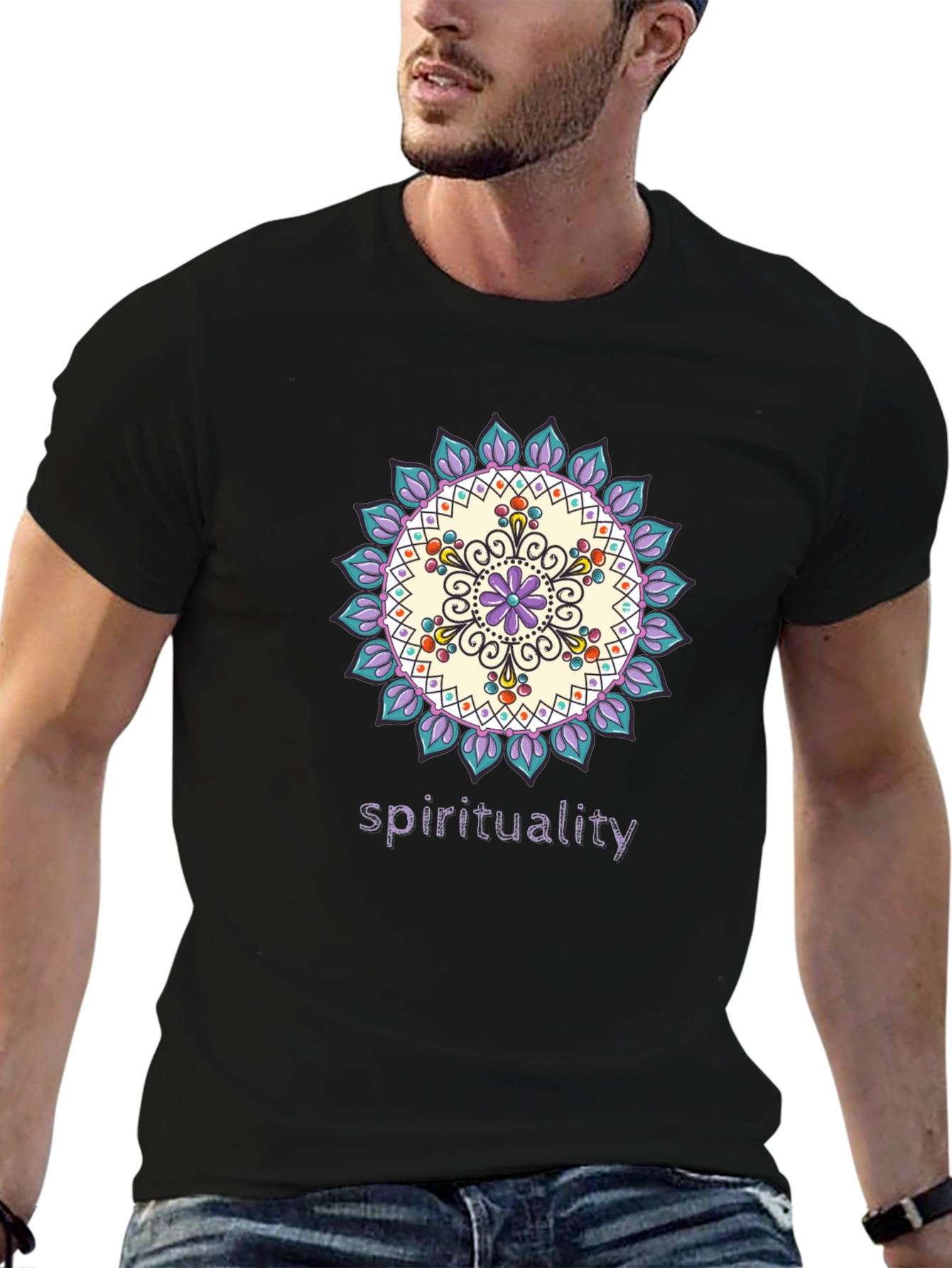 Spiritual Mandala Design Black T-Shirt