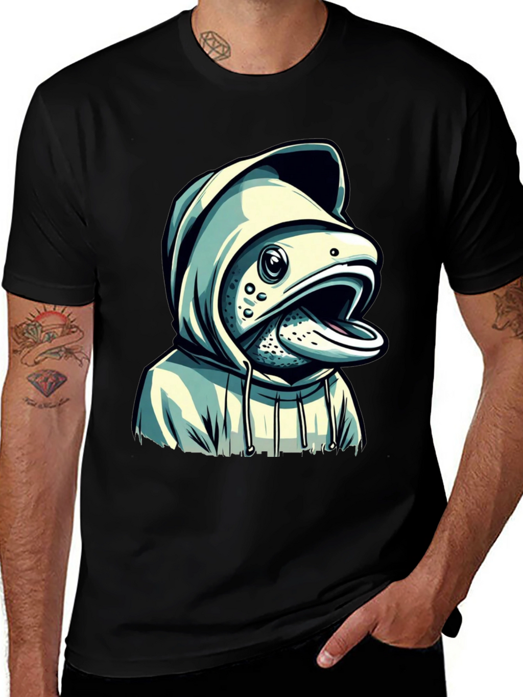 Hooded Fish Graphic T-Shirt