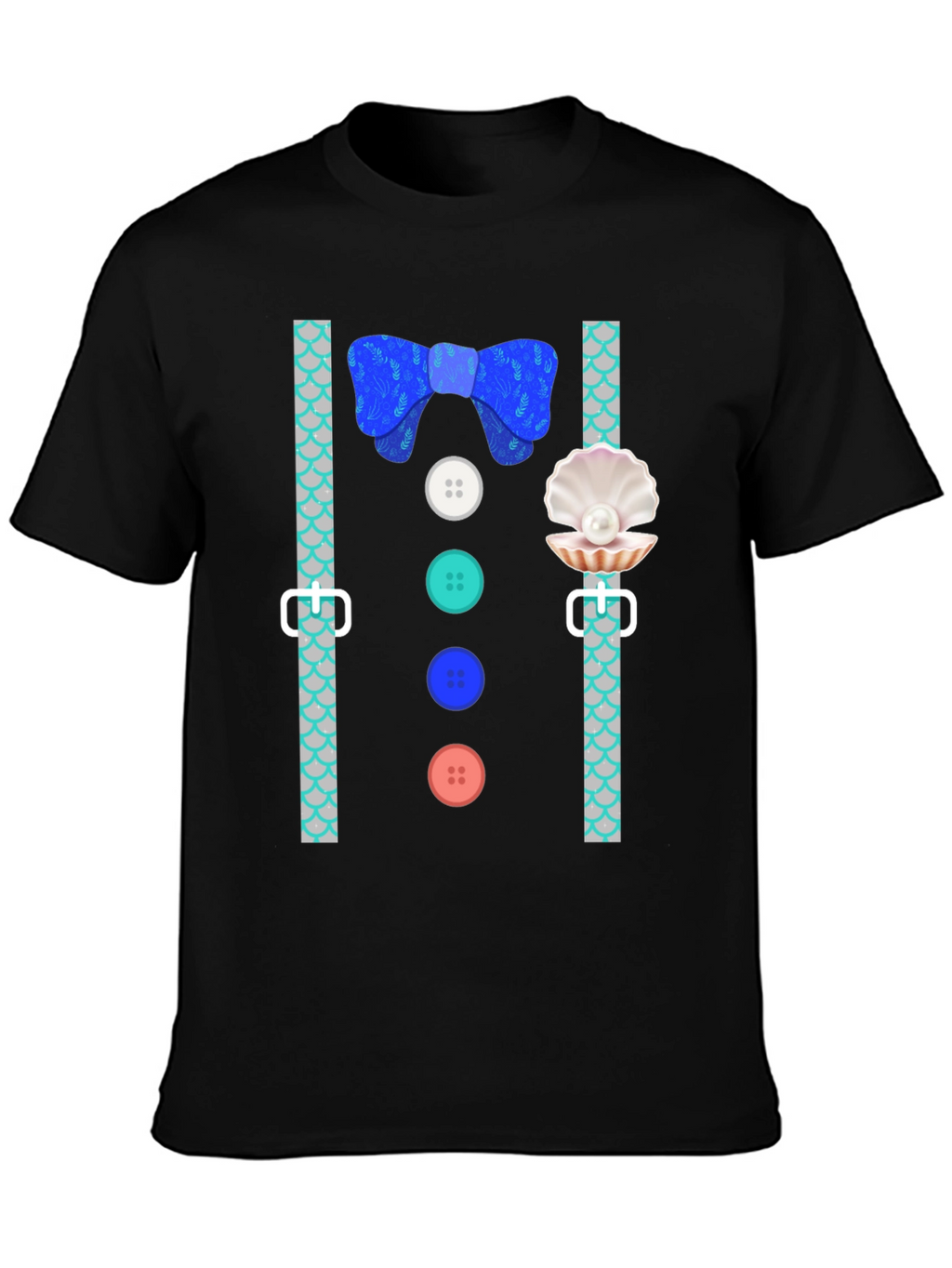 Mermaid Man Bowtie & Buttons Novelty Graphic Tee