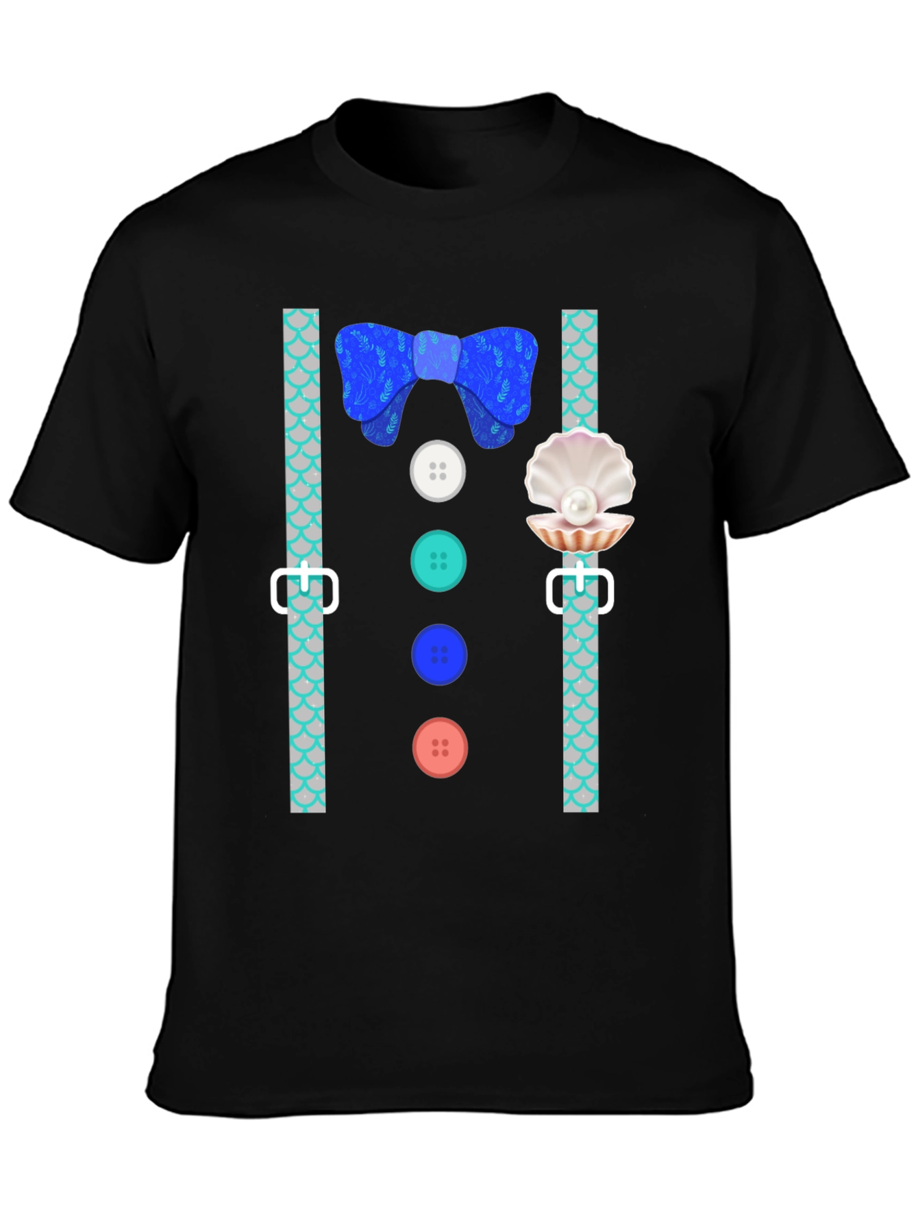 Mermaid Man Bowtie & Buttons Novelty Graphic Tee