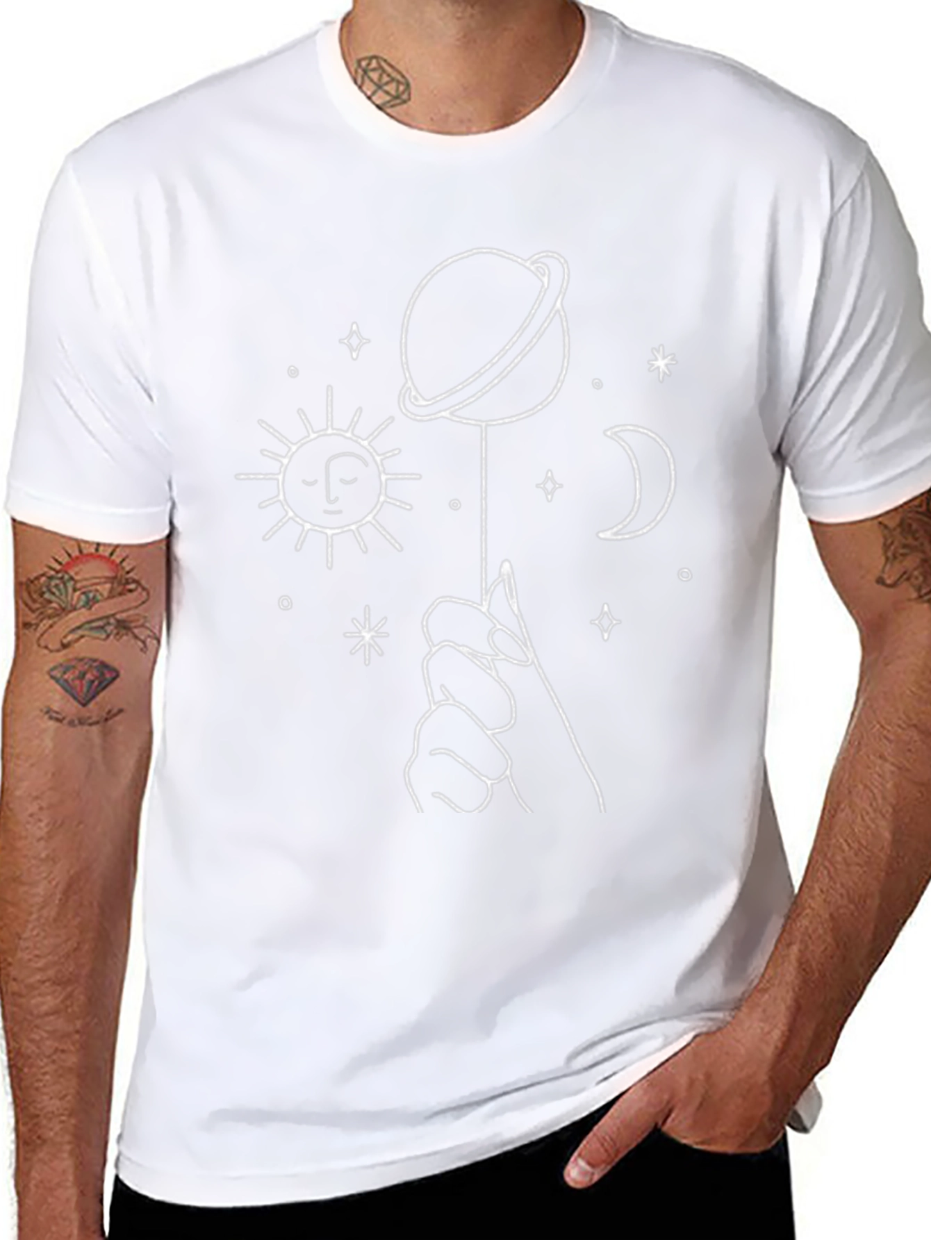 Celestial Hand T-Shirt - Moon Sun Planet Graphic Tee