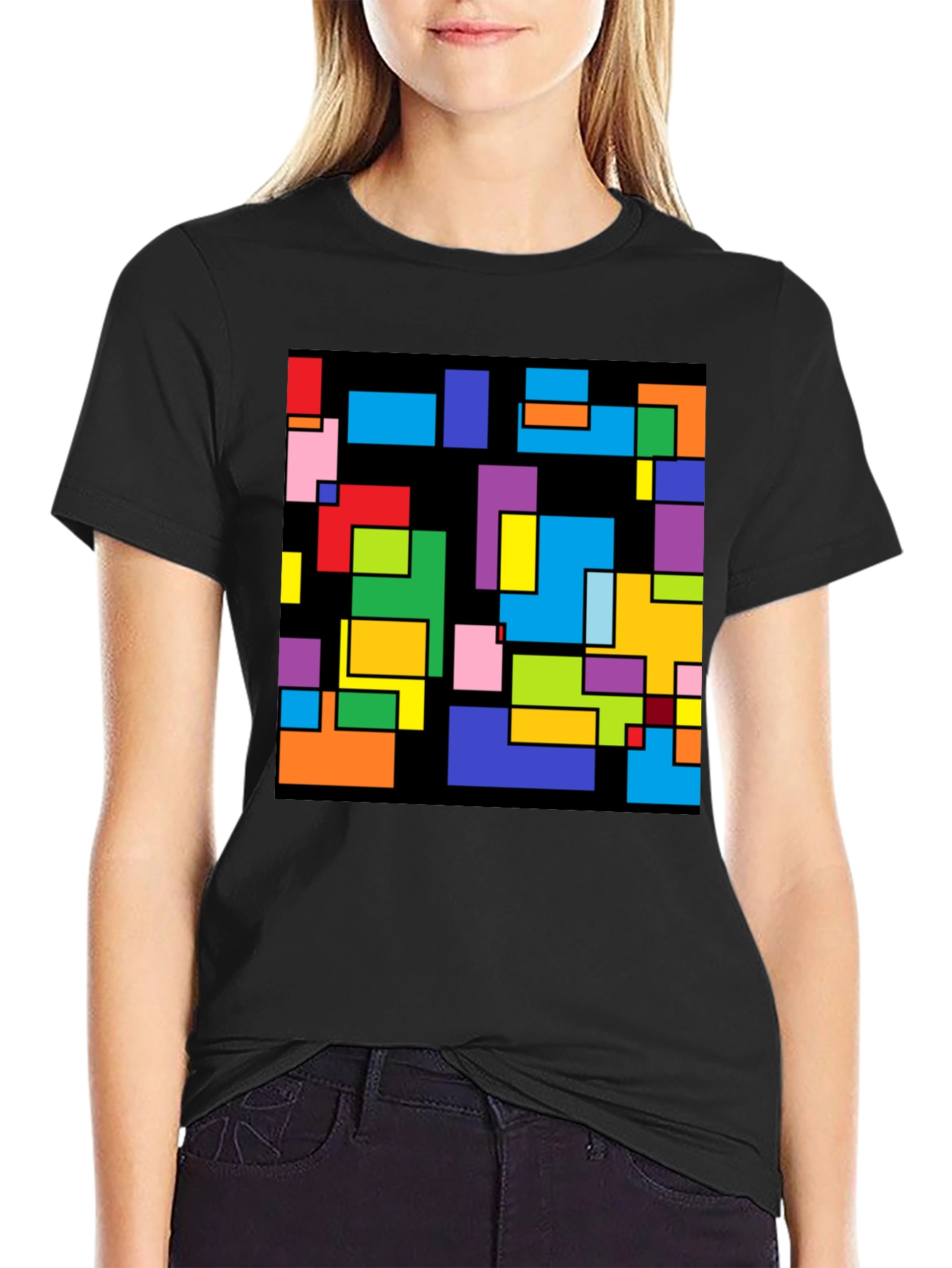 Abstract Geometric Pattern Black T-Shirt