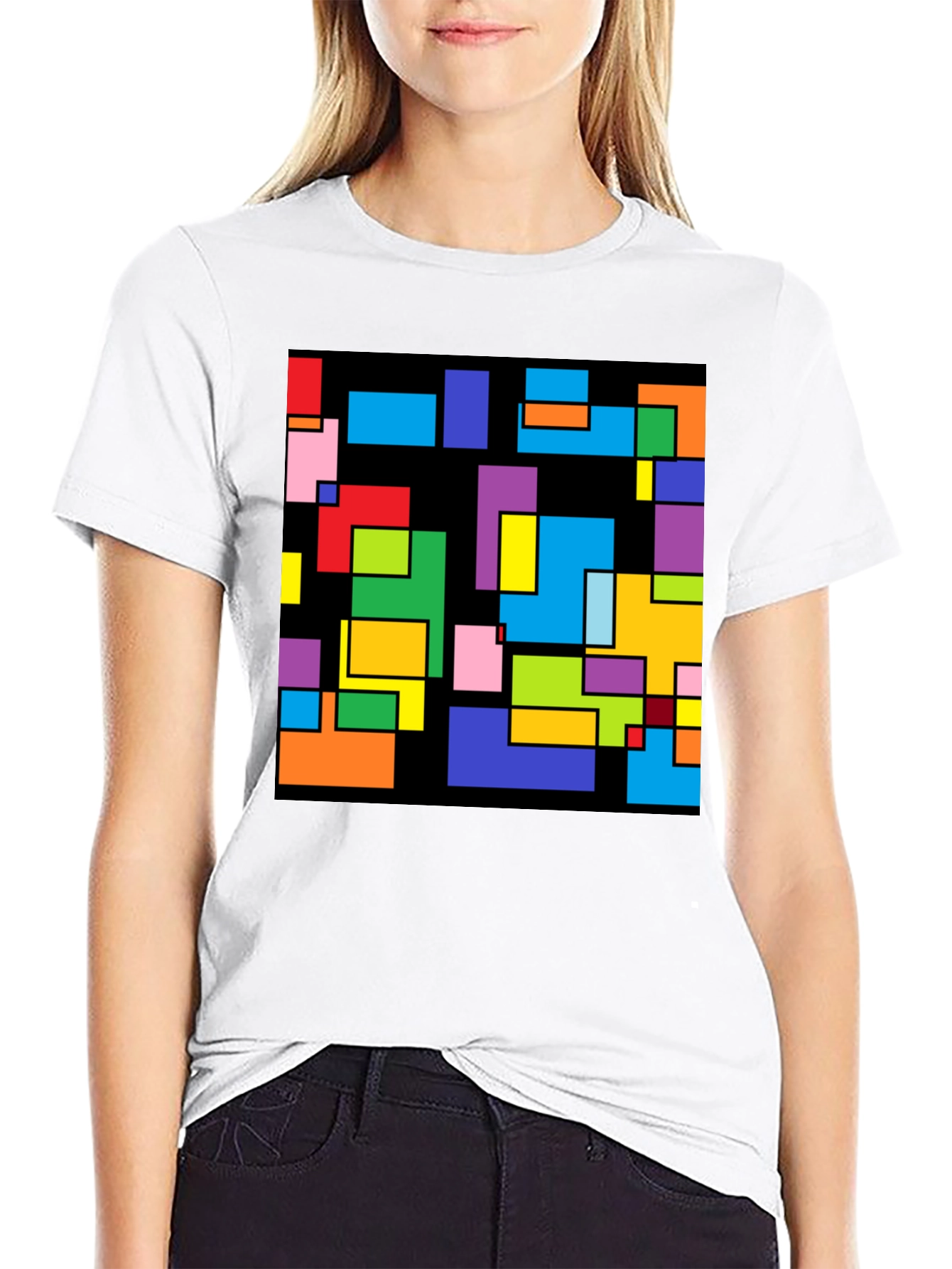 Abstract Geometric Pattern Black T-Shirt