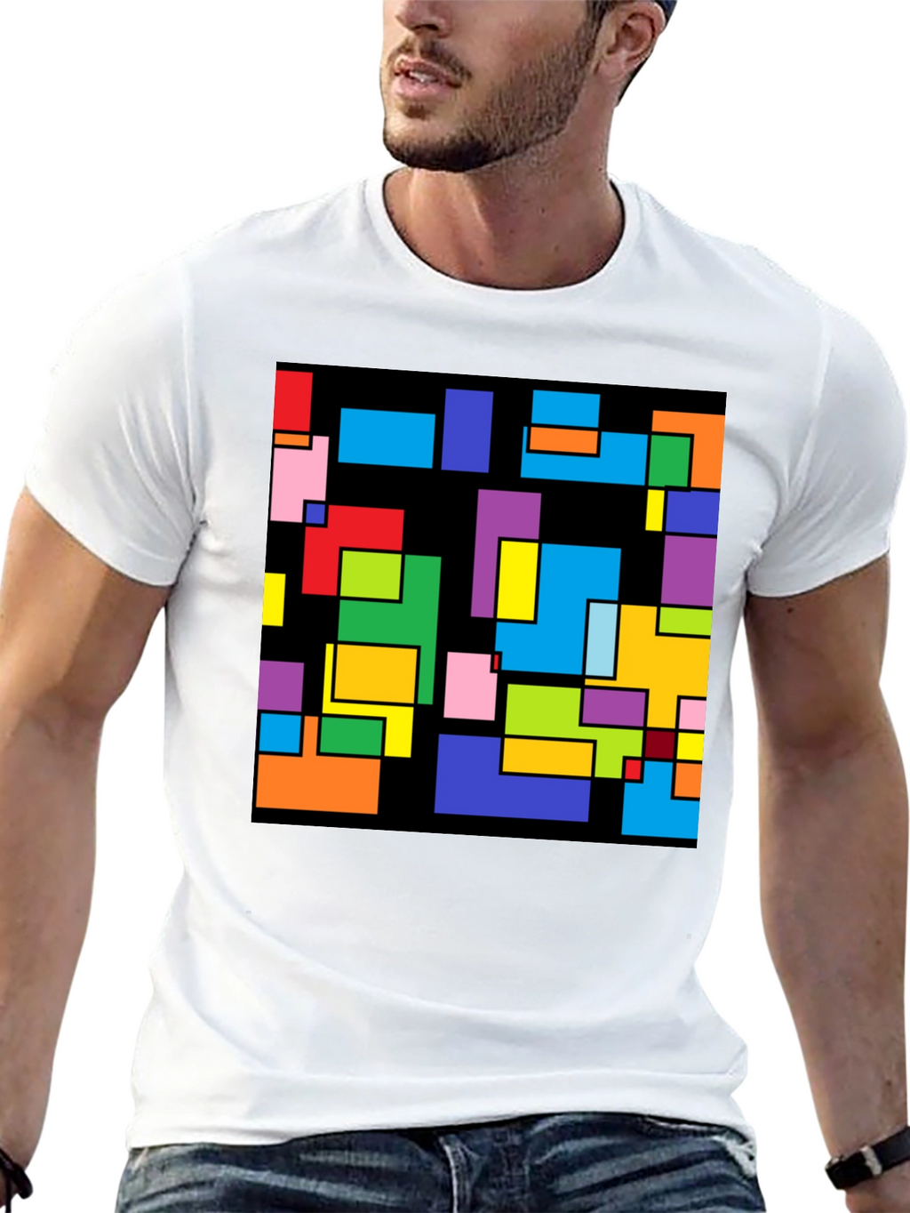 Abstract Geometric Pattern Black T-Shirt