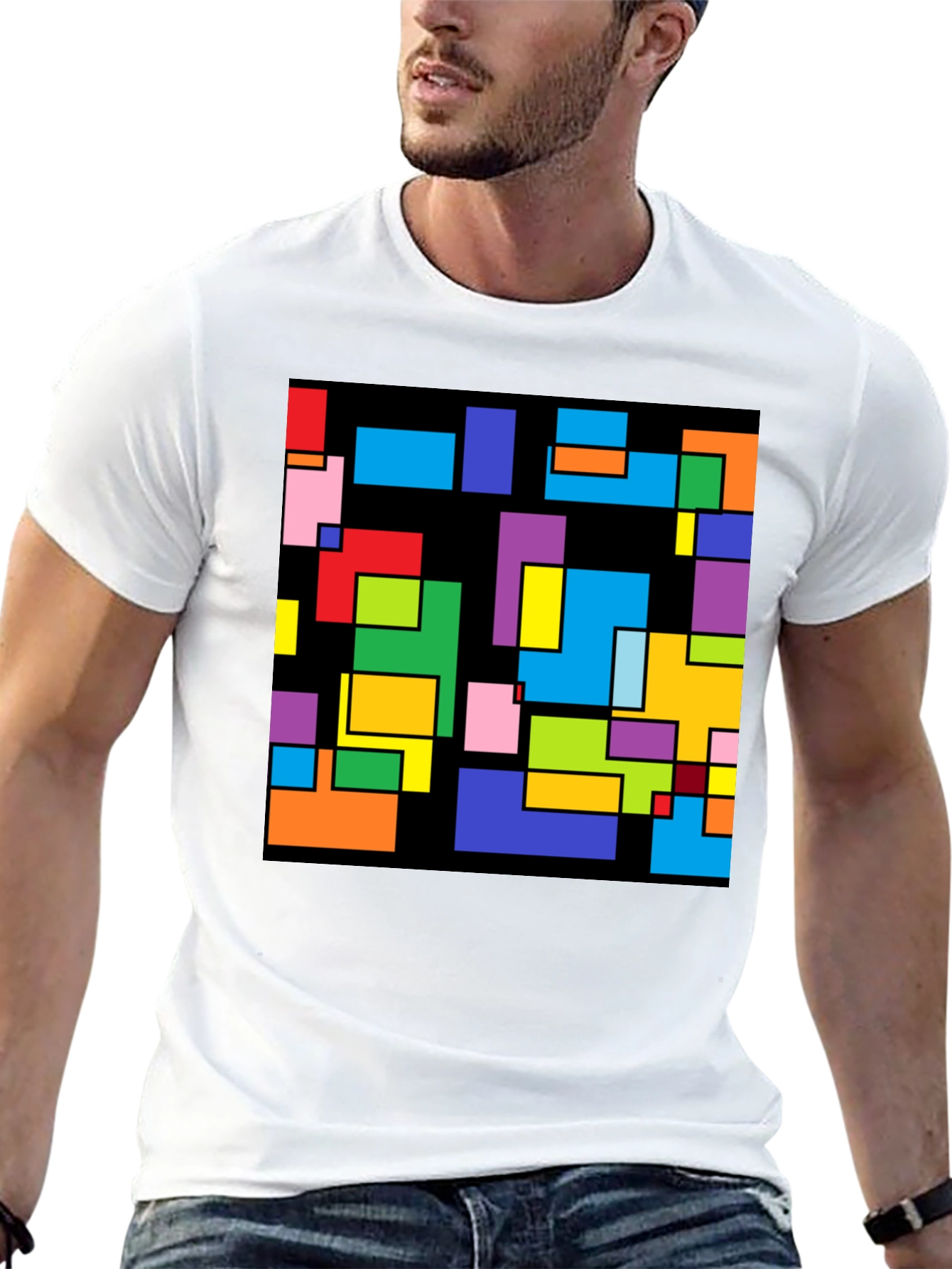 Abstract Geometric Pattern Black T-Shirt