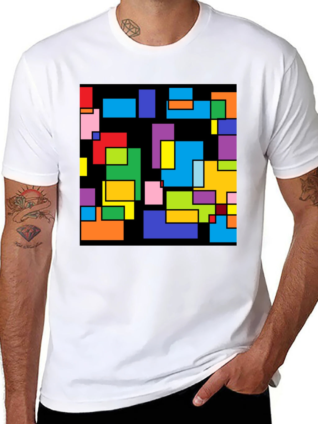 Abstract Geometric Pattern Black T-Shirt