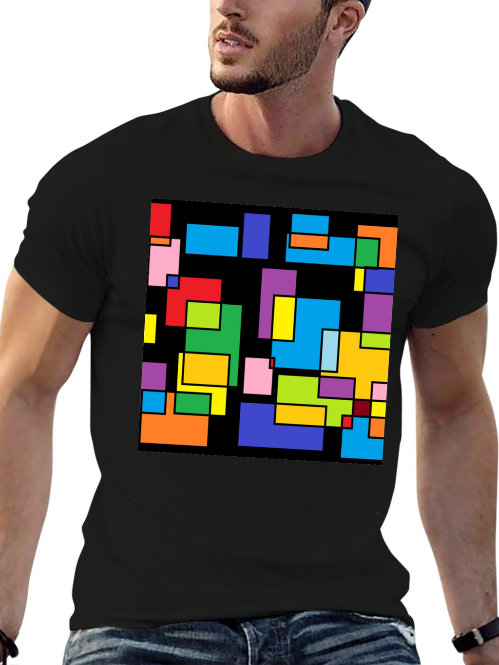 Abstract Geometric Pattern Black T-Shirt