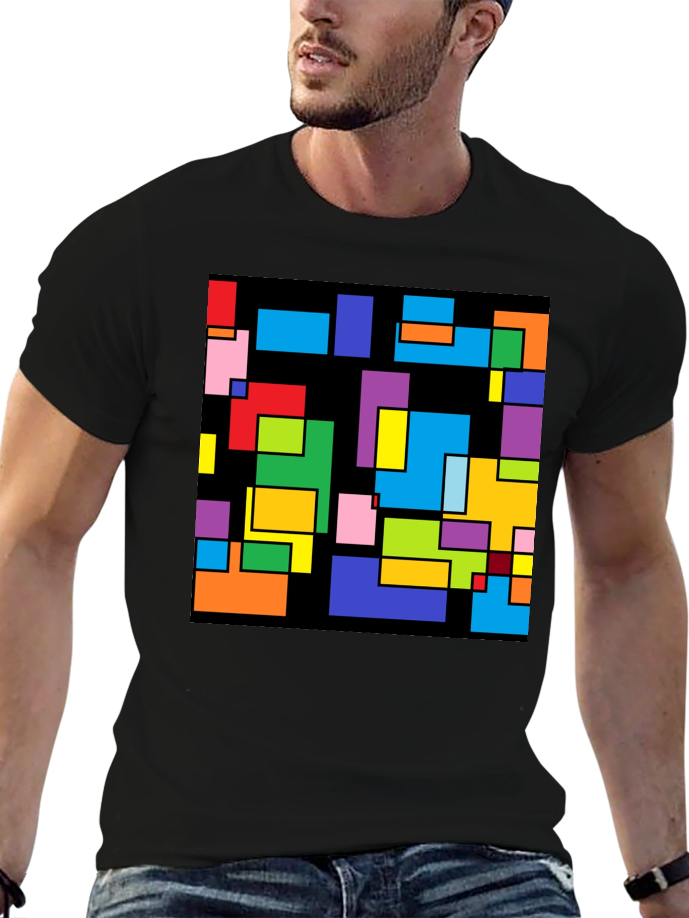 Abstract Geometric Pattern Black T-Shirt