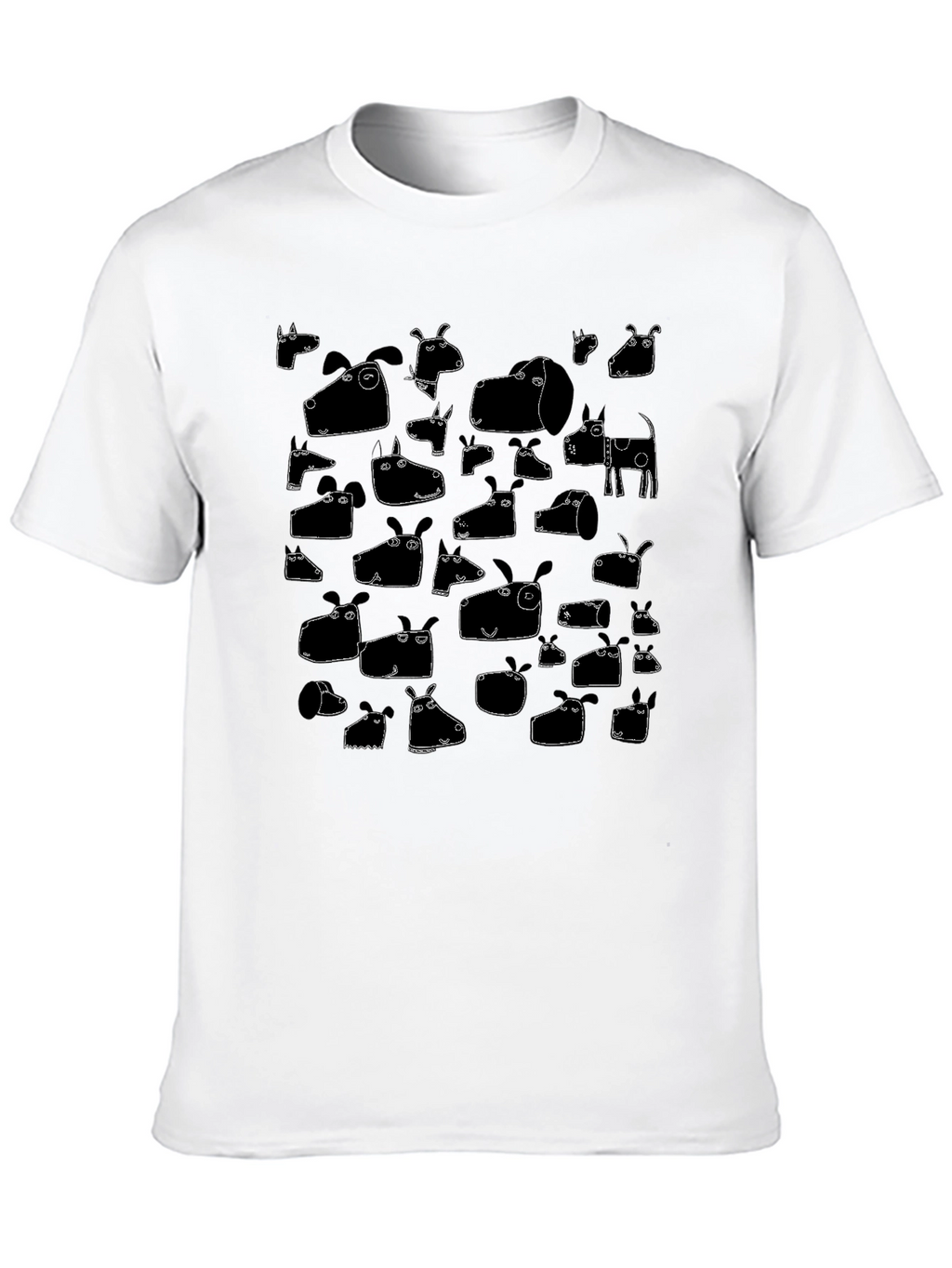 Funny Dog Face Pattern Tee - Black Cotton T-Shirt