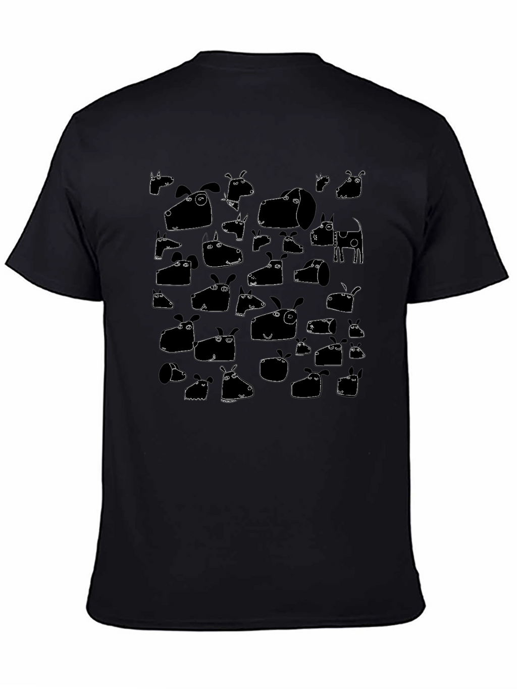 Funny Dog Face Pattern Tee - Black Cotton T-Shirt