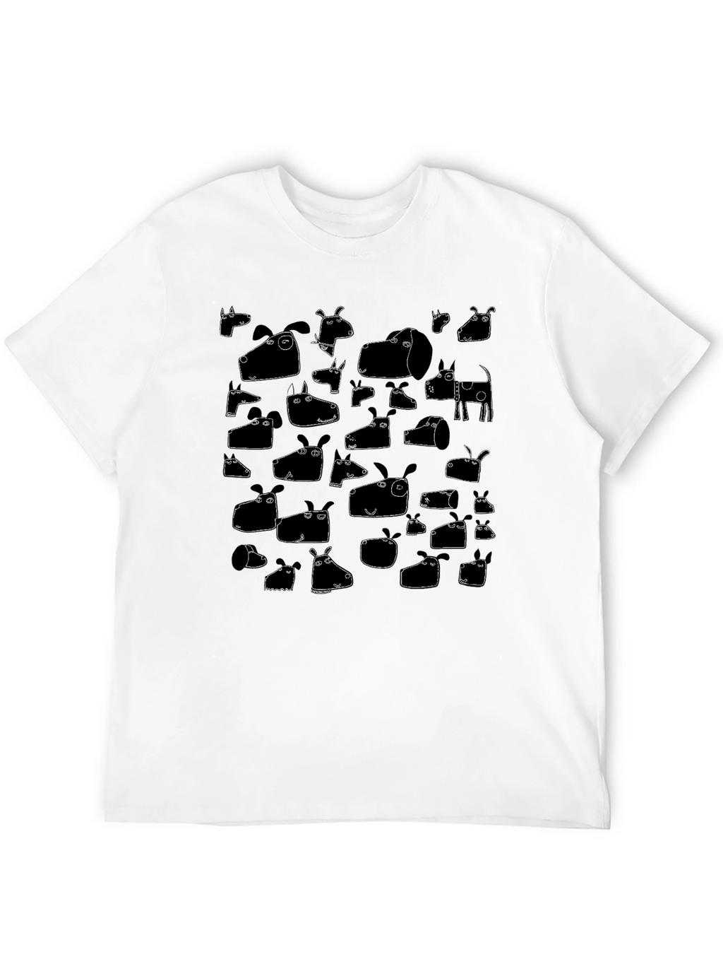 Funny Dog Face Pattern Tee - Black Cotton T-Shirt
