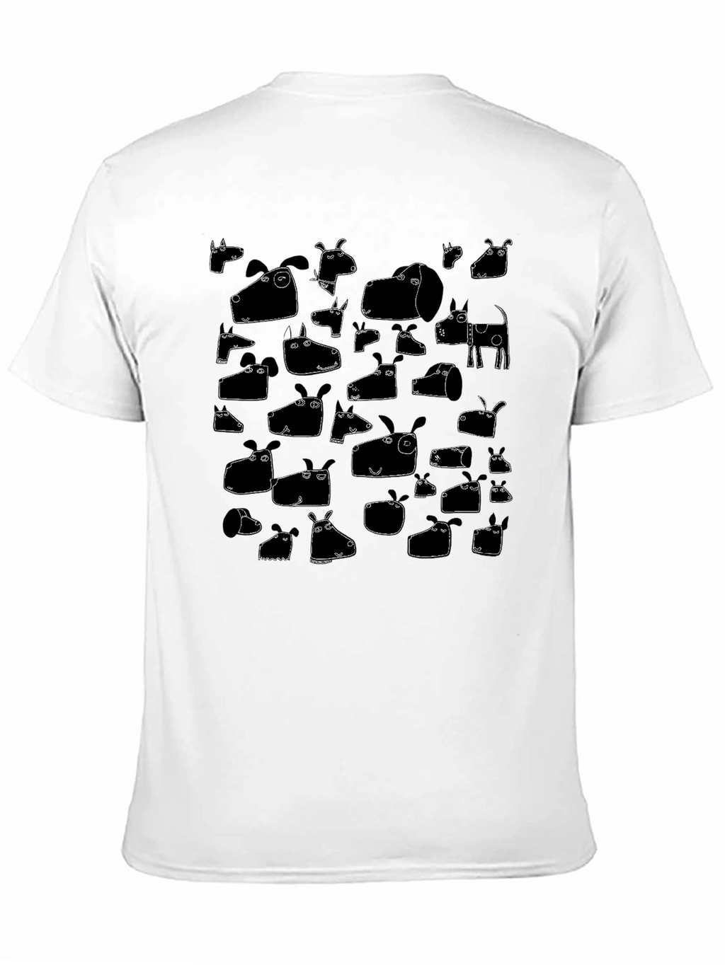 Funny Dog Face Pattern Tee - Black Cotton T-Shirt