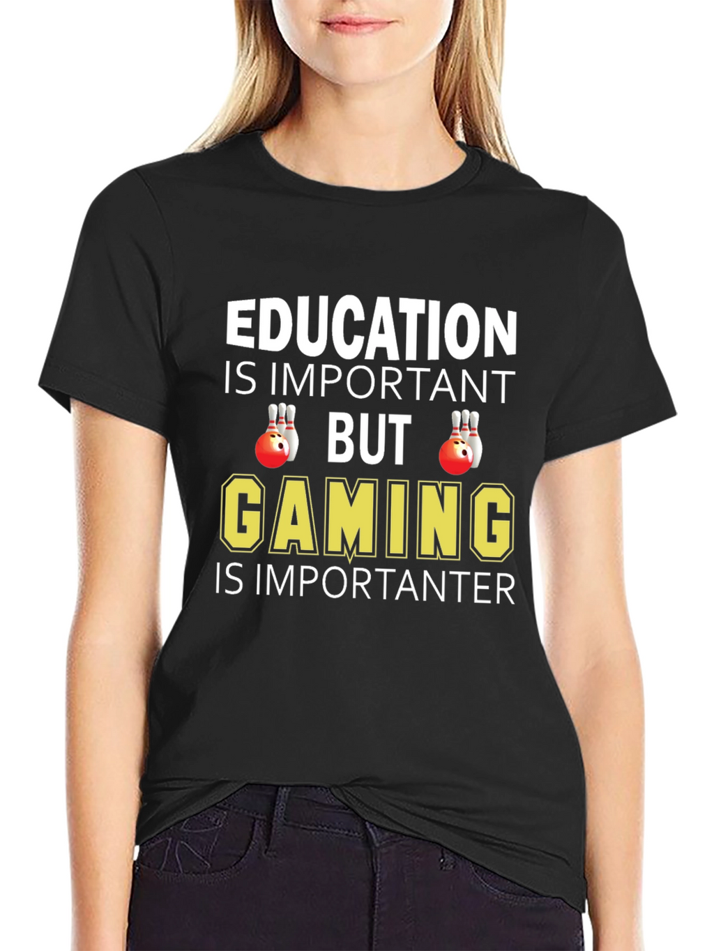 Education vs Gaming Graphic T-Shirt