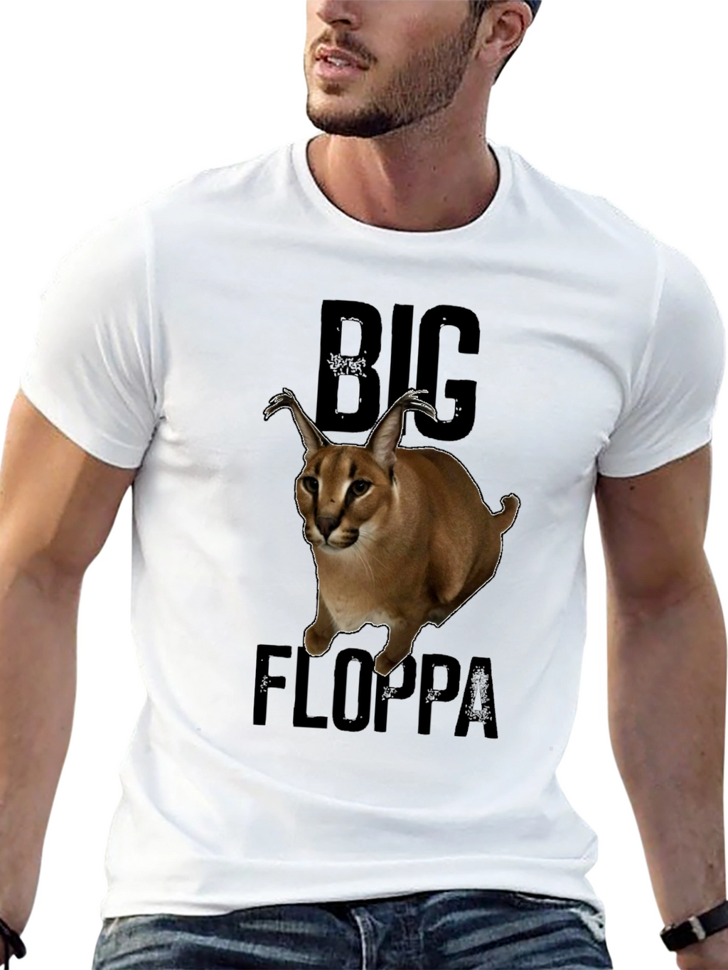 Big Floppa Graphic T-Shirt - Unique Caracal Cat Design