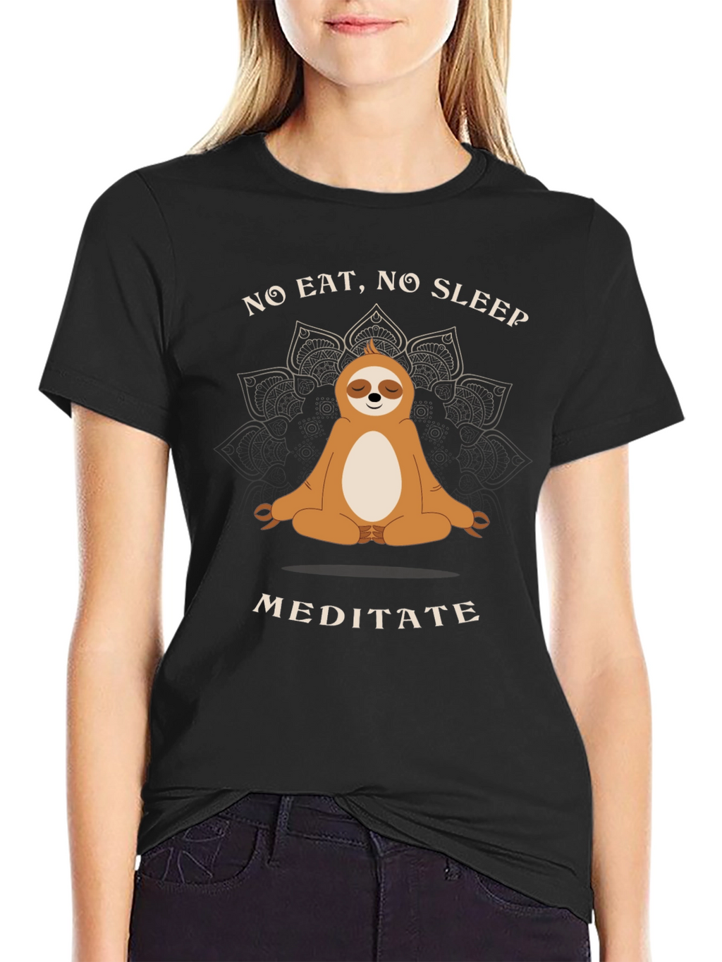 Meditating Sloth T-Shirt - No Eat No Sleep Meditate