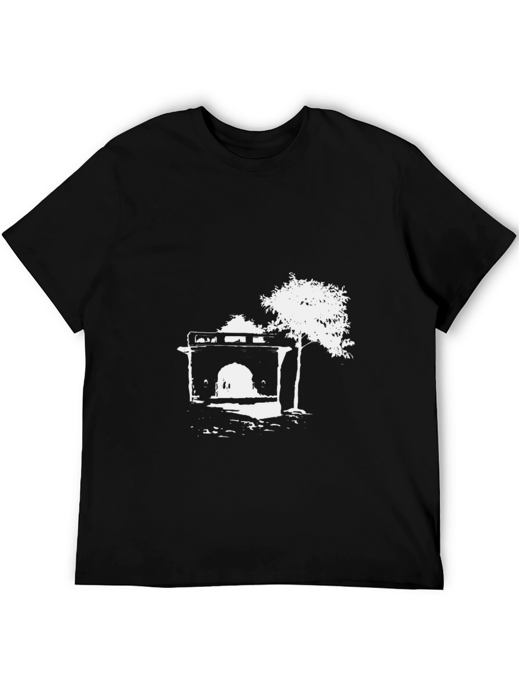 Black T-Shirt with Abstract Building Print