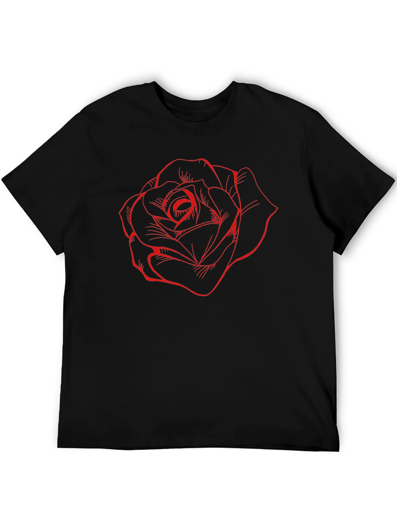 Black T-Shirt with Red Rose Design