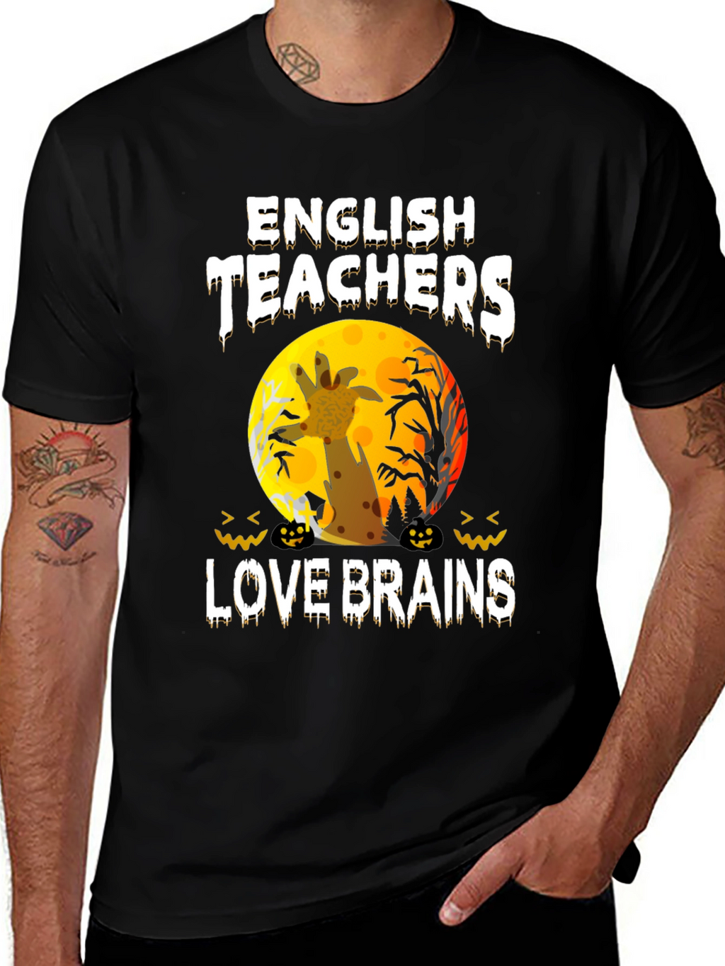 English Teachers Halloween T-Shirt Zombie Giraffe Brains