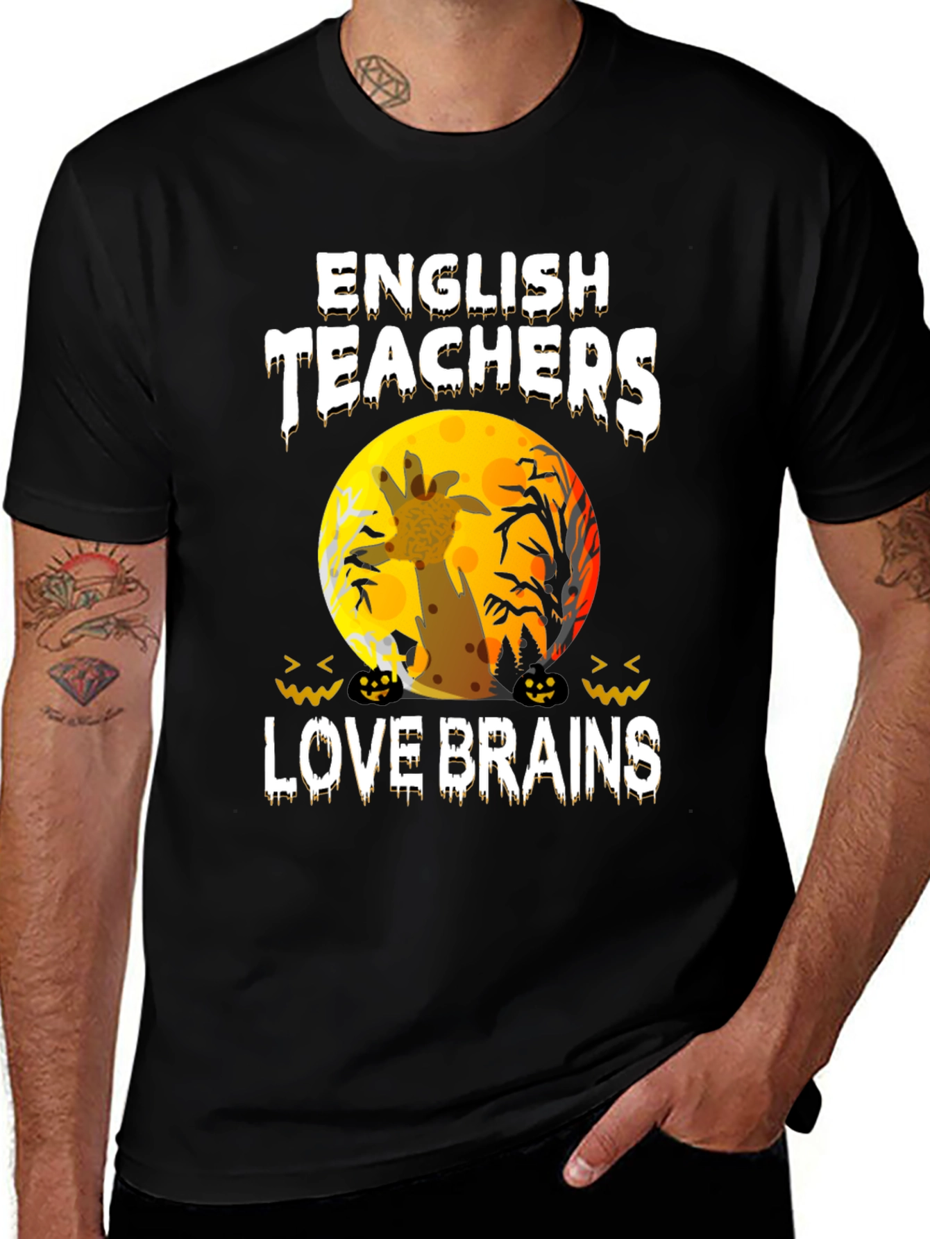 English Teachers Halloween T-Shirt Zombie Giraffe Brains