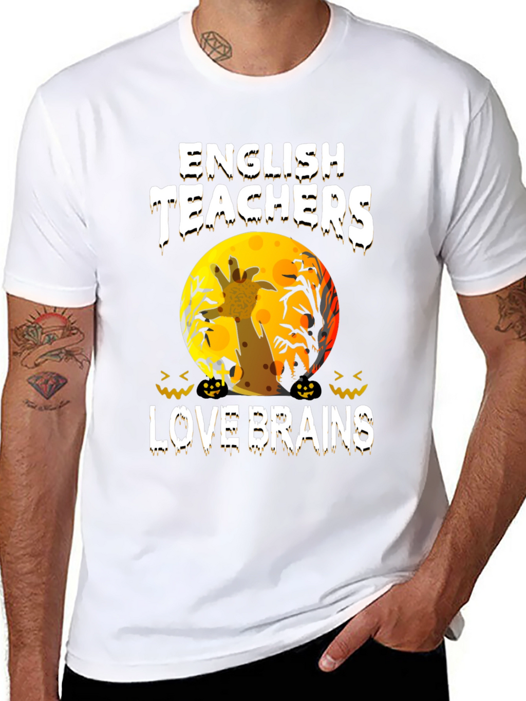 English Teachers Halloween T-Shirt Zombie Giraffe Brains