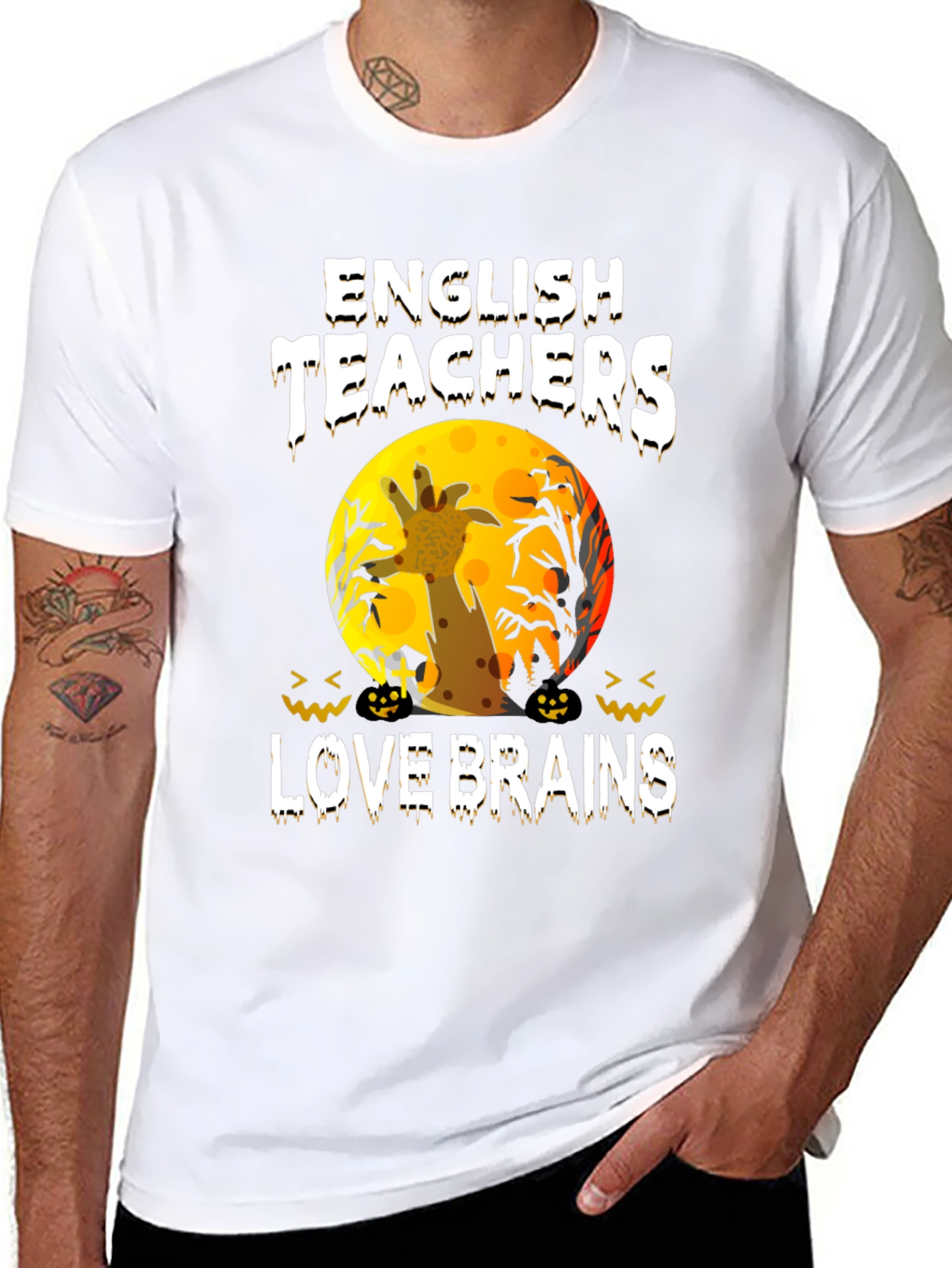 English Teachers Halloween T-Shirt Zombie Giraffe Brains