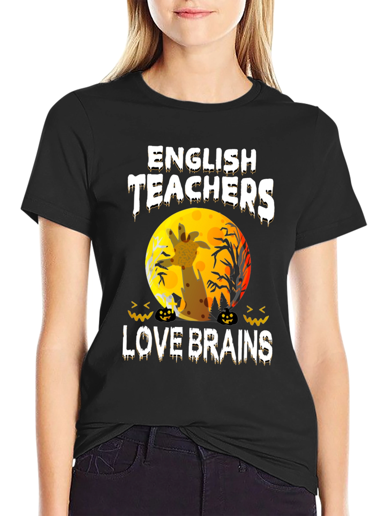 English Teachers Halloween T-Shirt Zombie Giraffe Brains