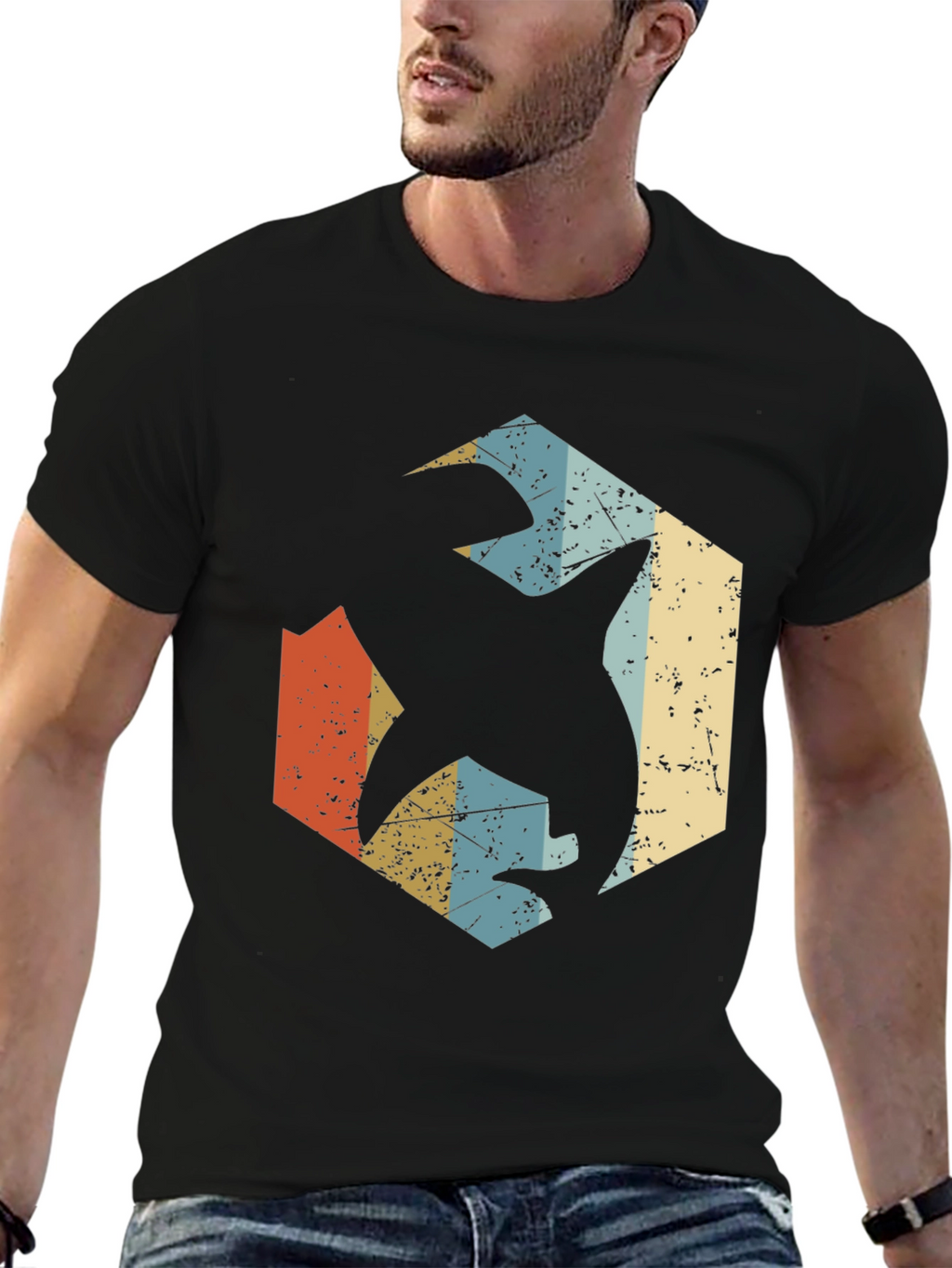 Retro Shark Graphic Tee - Black Cotton Blend