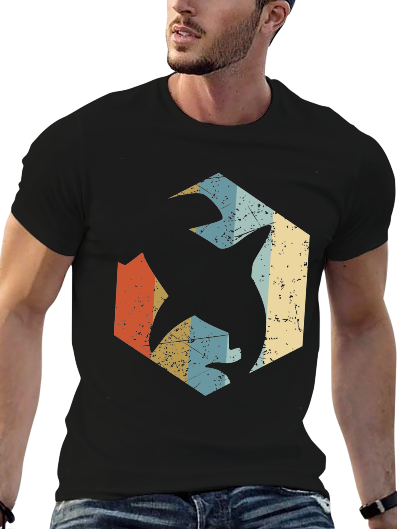 Retro Shark Graphic Tee - Black Cotton Blend