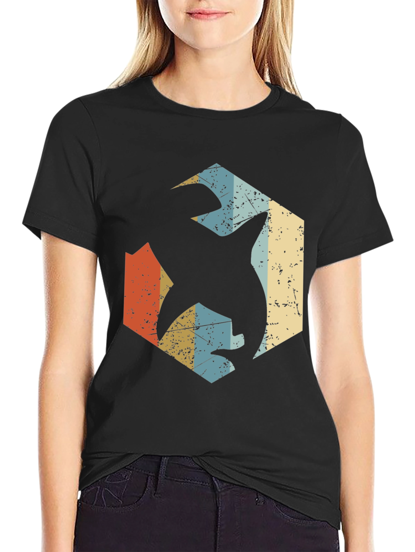 Retro Shark Graphic Tee - Black Cotton Blend