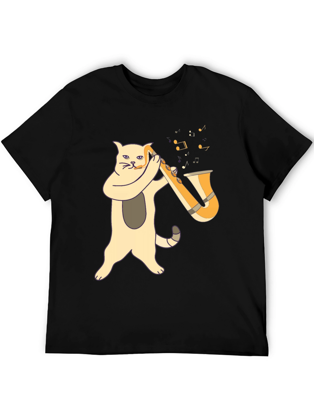 Cat Saxophone Player Black T-Shirt
