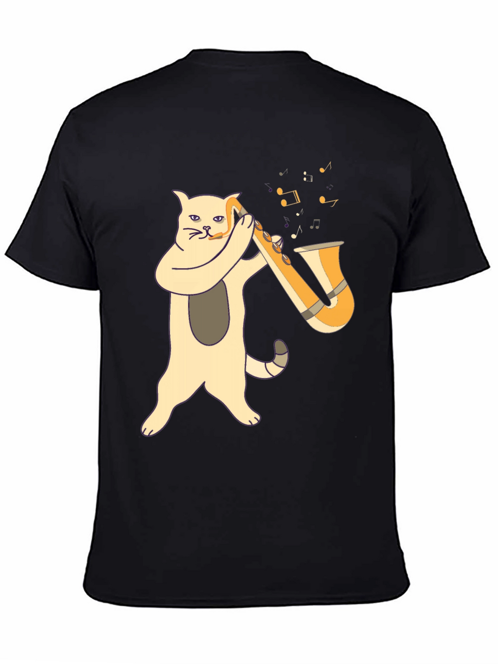 Cat Saxophone Player Black T-Shirt