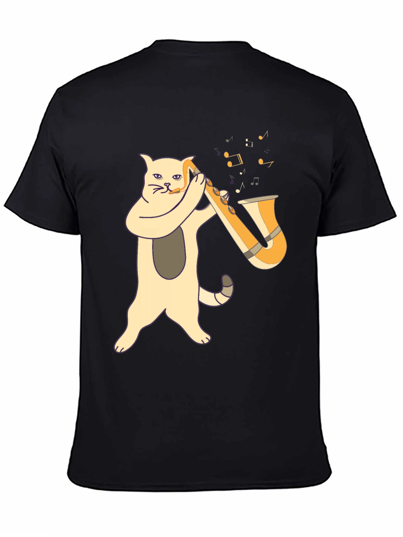 Cat Saxophone Player Black T-Shirt