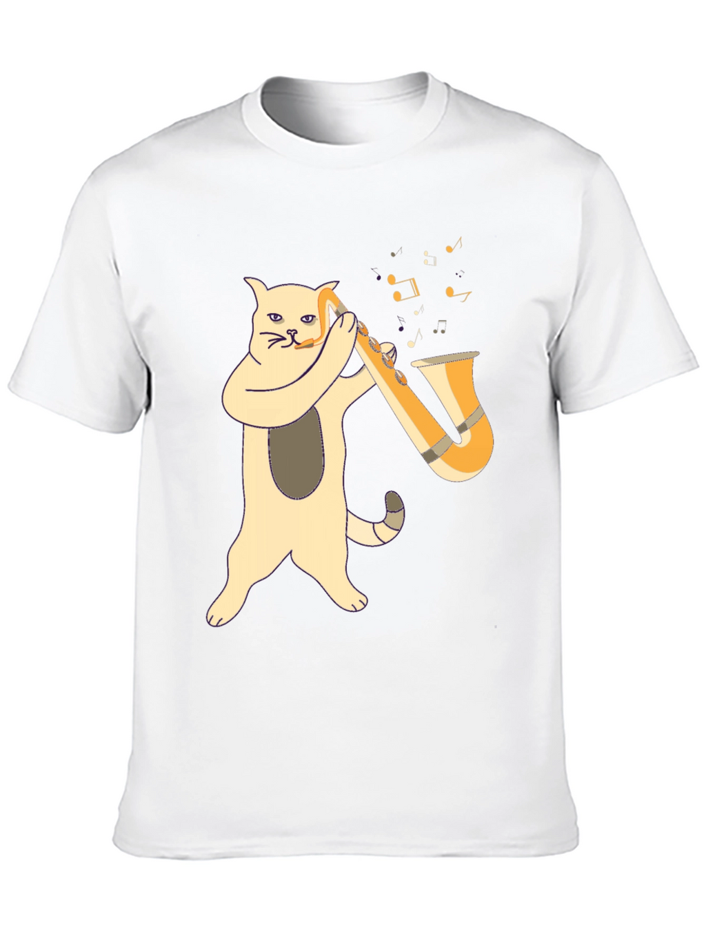 Cat Saxophone Player Black T-Shirt