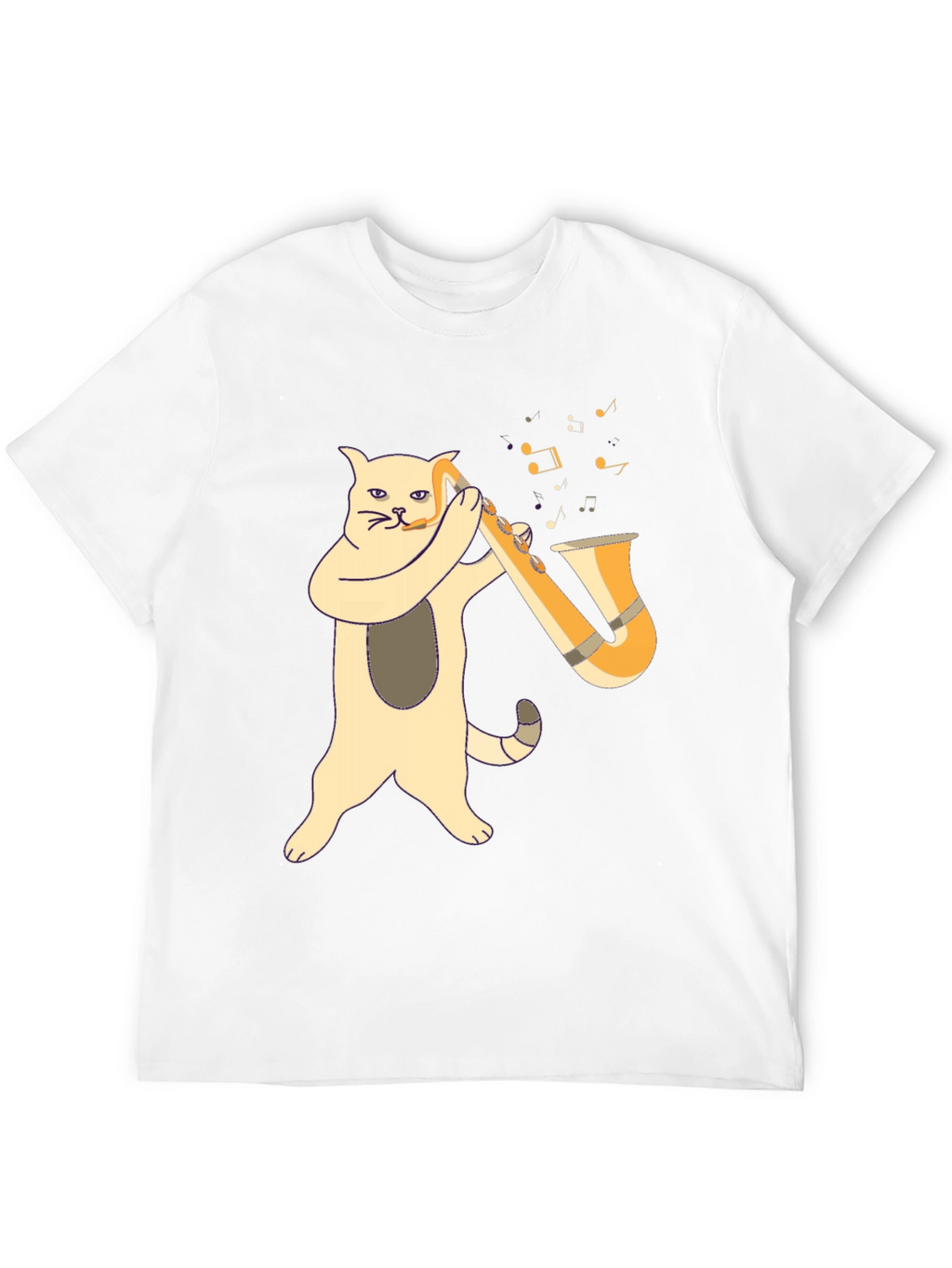 Cat Saxophone Player Black T-Shirt