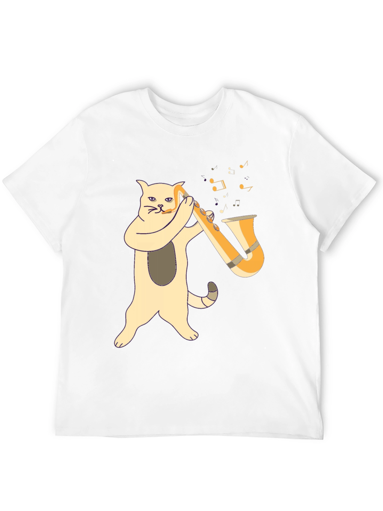 Cat Saxophone Player Black T-Shirt