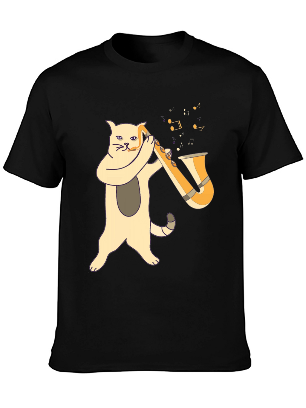 Cat Saxophone Player Black T-Shirt