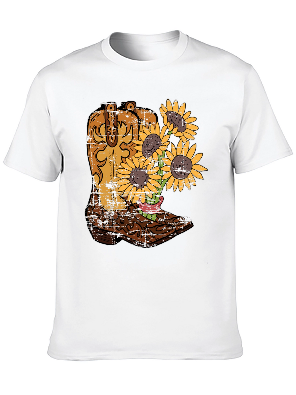 Cowboy Boot & Sunflower Graphic T-Shirt