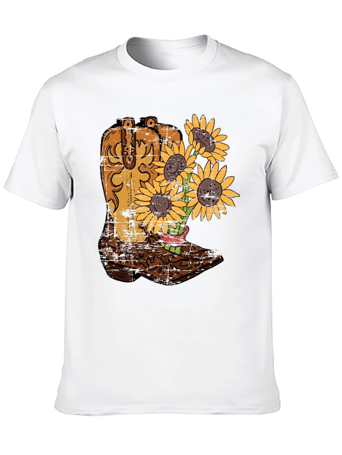 Cowboy Boot & Sunflower Graphic T-Shirt