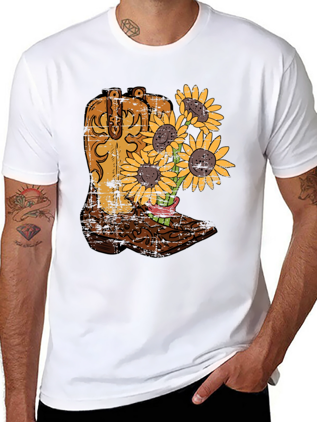 Cowboy Boot & Sunflower Graphic T-Shirt