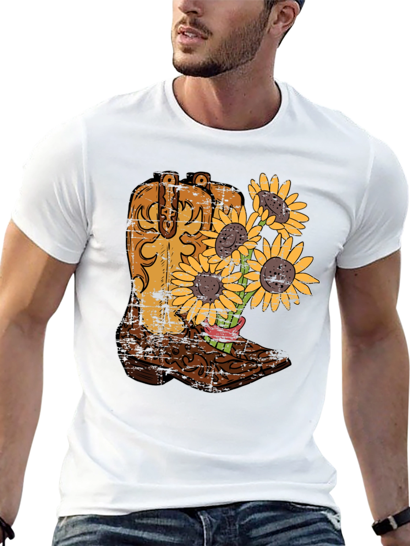 Cowboy Boot & Sunflower Graphic T-Shirt