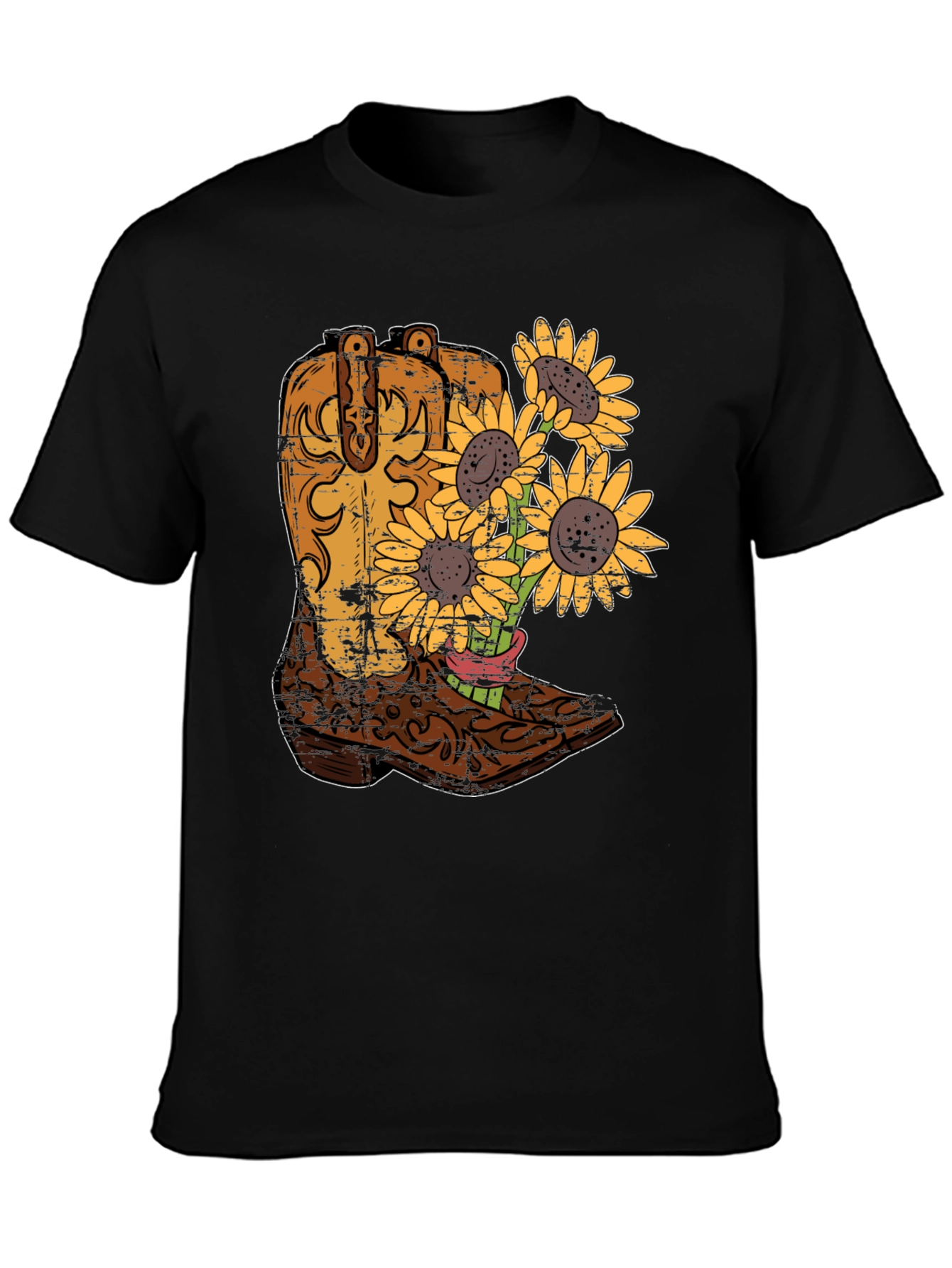 Cowboy Boot & Sunflower Graphic T-Shirt