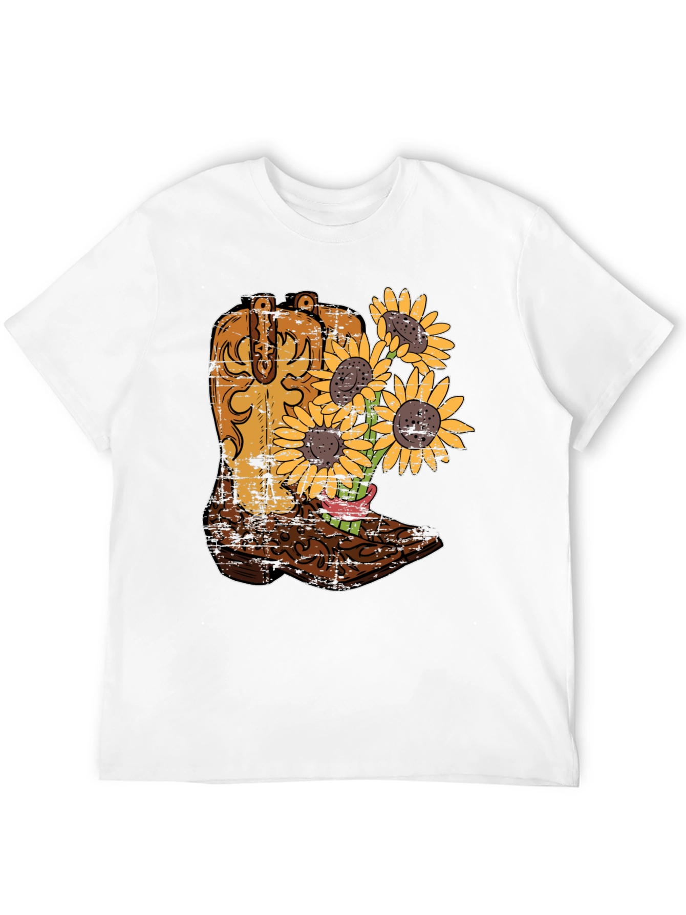 Cowboy Boot & Sunflower Graphic T-Shirt