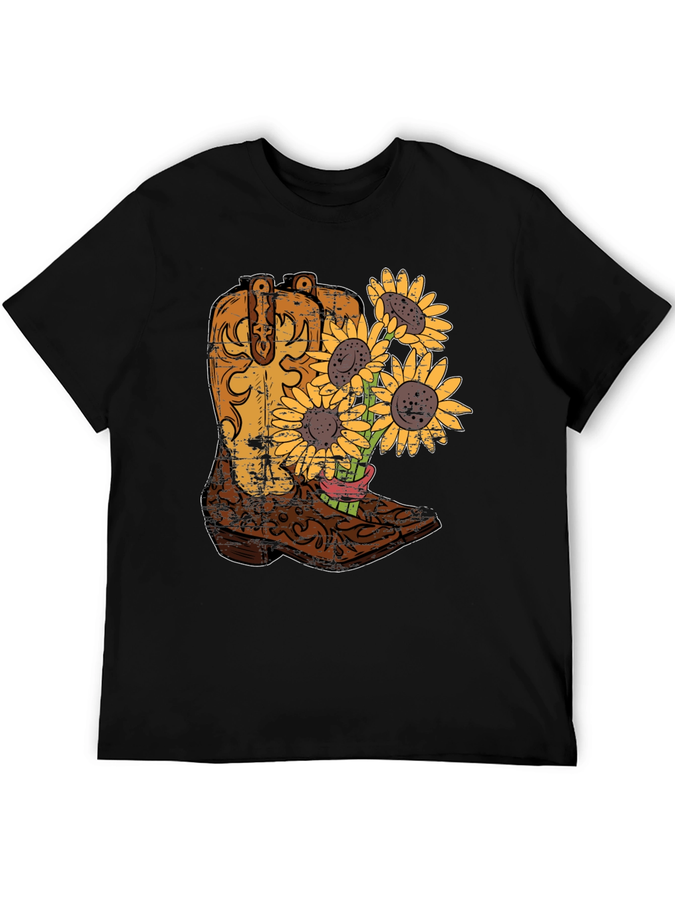 Cowboy Boot & Sunflower Graphic T-Shirt