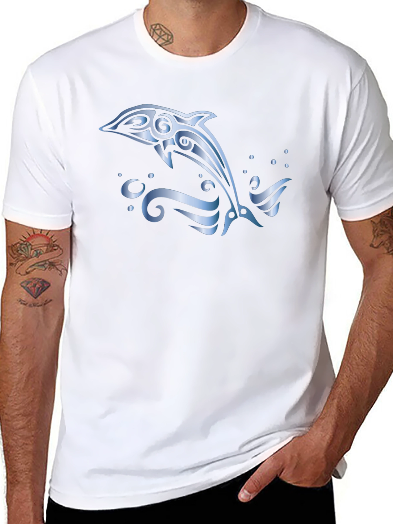 Tribal Dolphin T-Shirt - Black Cotton Tee