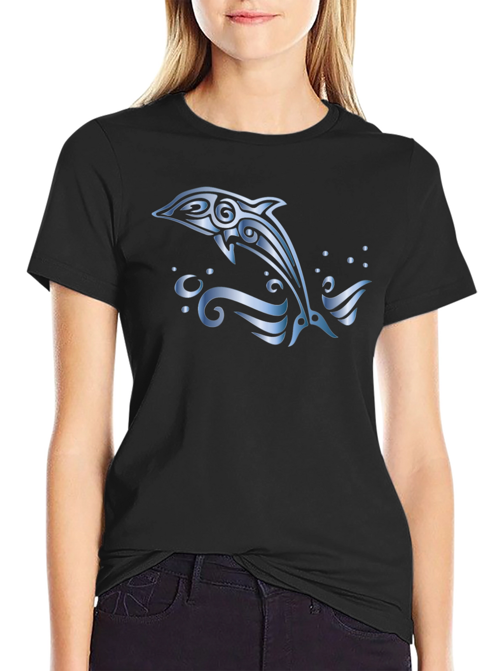 Tribal Dolphin T-Shirt - Black Cotton Tee